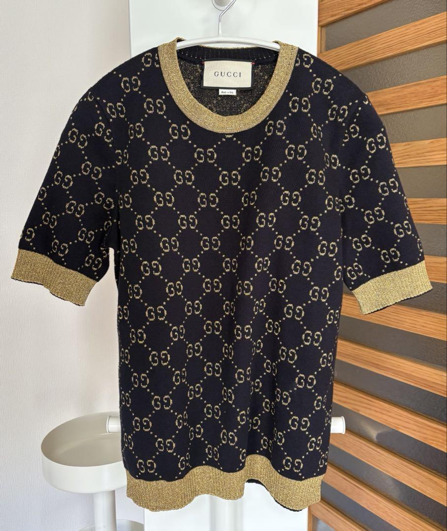 Authentic Amuro Namie Gucci Half-Sleeve Knit with Lames, Gold, Size L