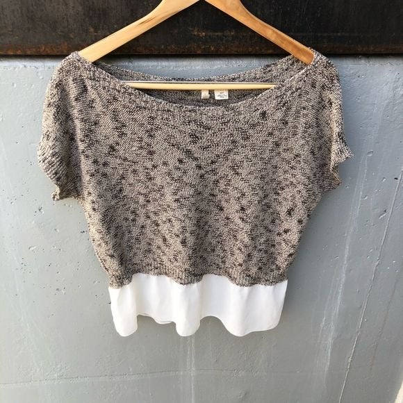 Moth Knit Blouse Tan White Size XS