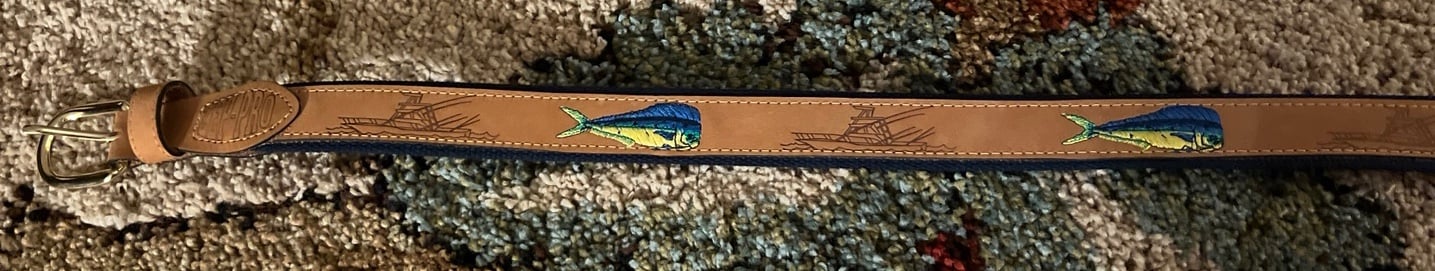 Zep Pro Leather Canvas Belt Embroidery Dolphin Fish Brown Men's 42 Fisherman USA