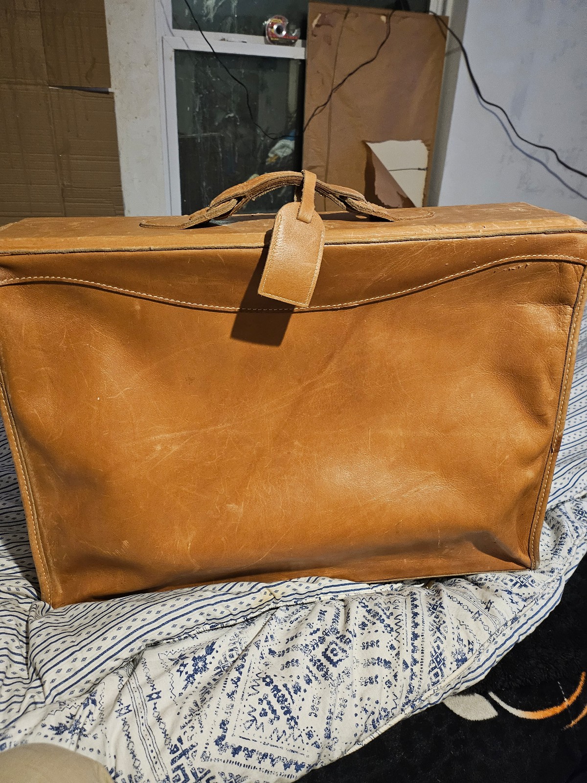 French of California brown leather garment travel bag