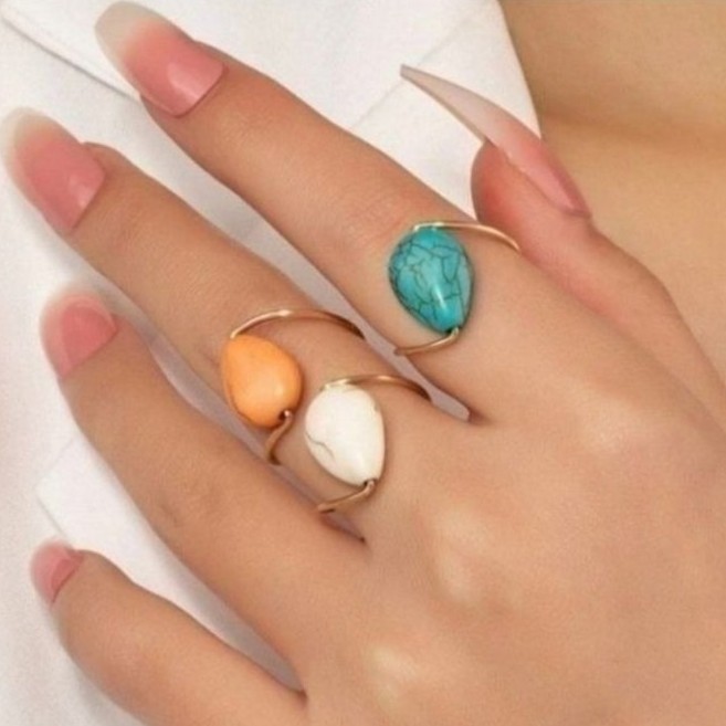 Turquoise TEXTURE 3PC RING SET