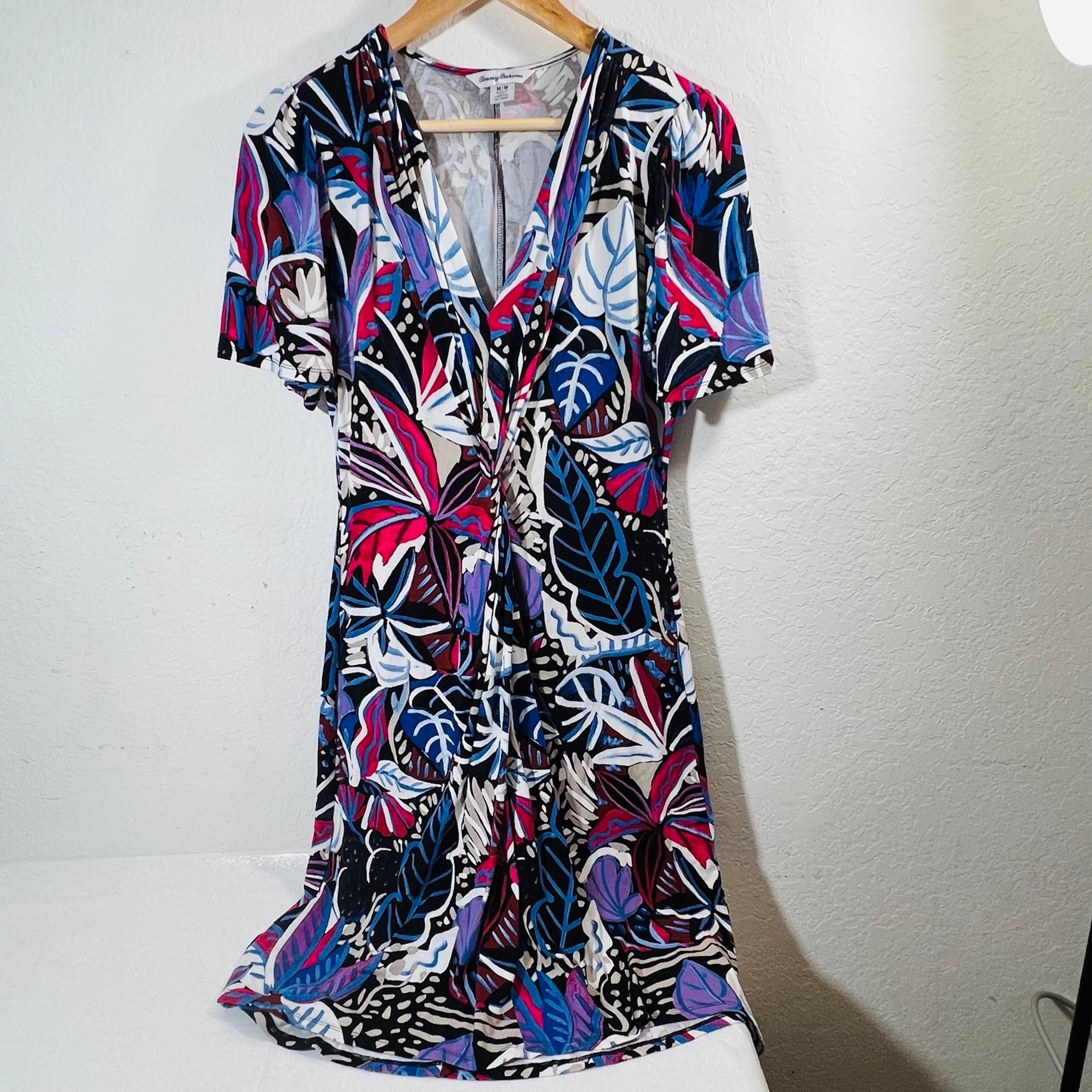 Tommy Bahama Womens Sz Med Multicolor Palm Leaf Tropical Dress Viscose Beachy