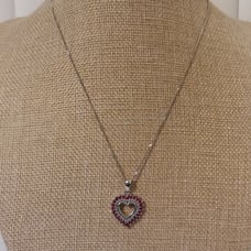 Vintage Italian 925 Sterling Silver & Red Rubies 3/4 Heart Pendant 16 Necklace