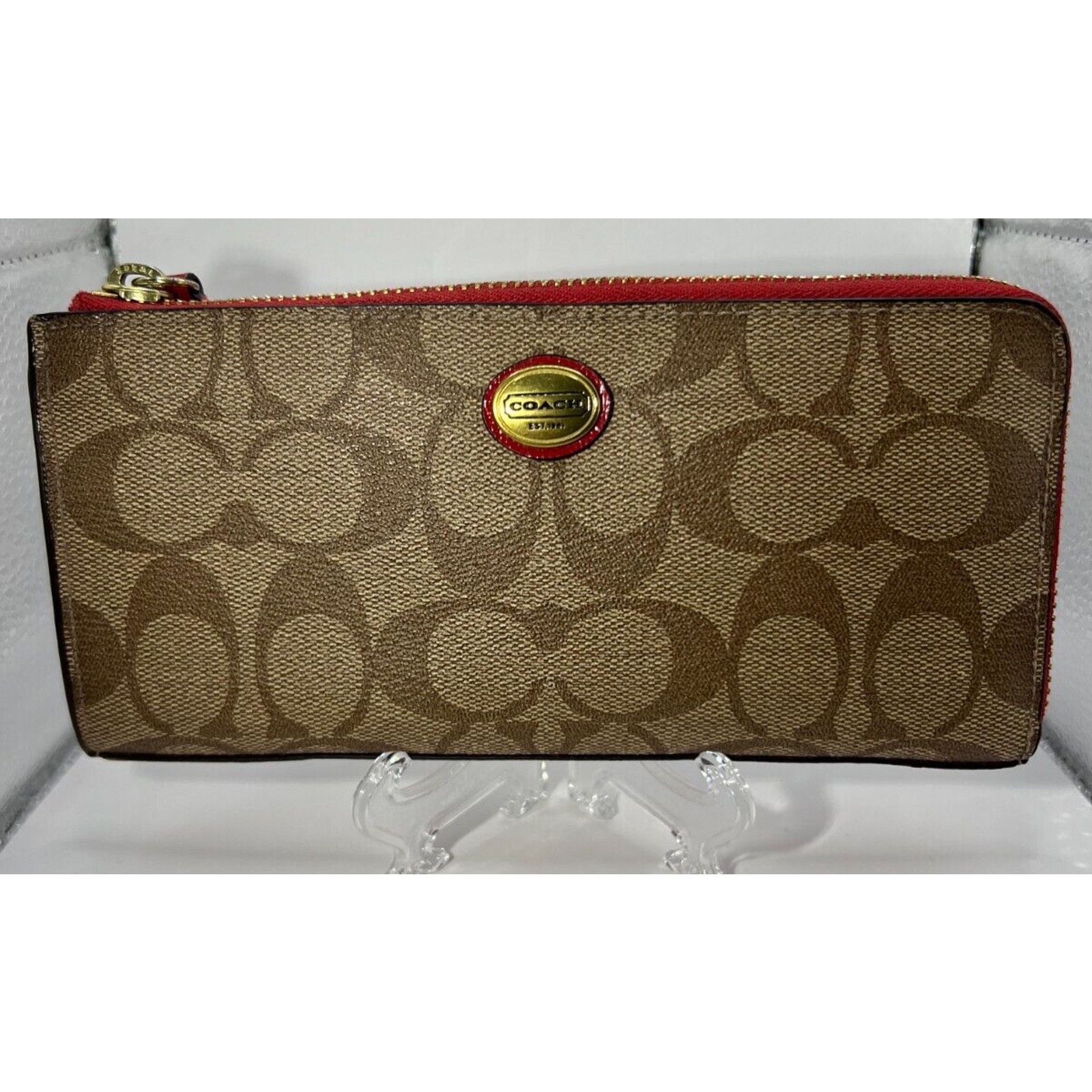 Coach Wallet Vintge Brown w/ red lining