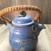 Stoneware Pottery Tea Pot Bamboo Handle Unbranded Pre-loved Blue/Green Coloring