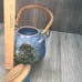 Stoneware Pottery Tea Pot Bamboo Handle Unbranded Pre-loved Blue/Green Coloring