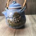 Stoneware Pottery Tea Pot Bamboo Handle Unbranded Pre-loved Blue/Green Coloring