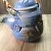Stoneware Pottery Tea Pot Bamboo Handle Unbranded Pre-loved Blue/Green Coloring