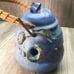 Stoneware Pottery Tea Pot Bamboo Handle Unbranded Pre-loved Blue/Green Coloring