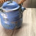 Stoneware Pottery Tea Pot Bamboo Handle Unbranded Pre-loved Blue/Green Coloring