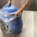 Stoneware Pottery Tea Pot Bamboo Handle Unbranded Pre-loved Blue/Green Coloring