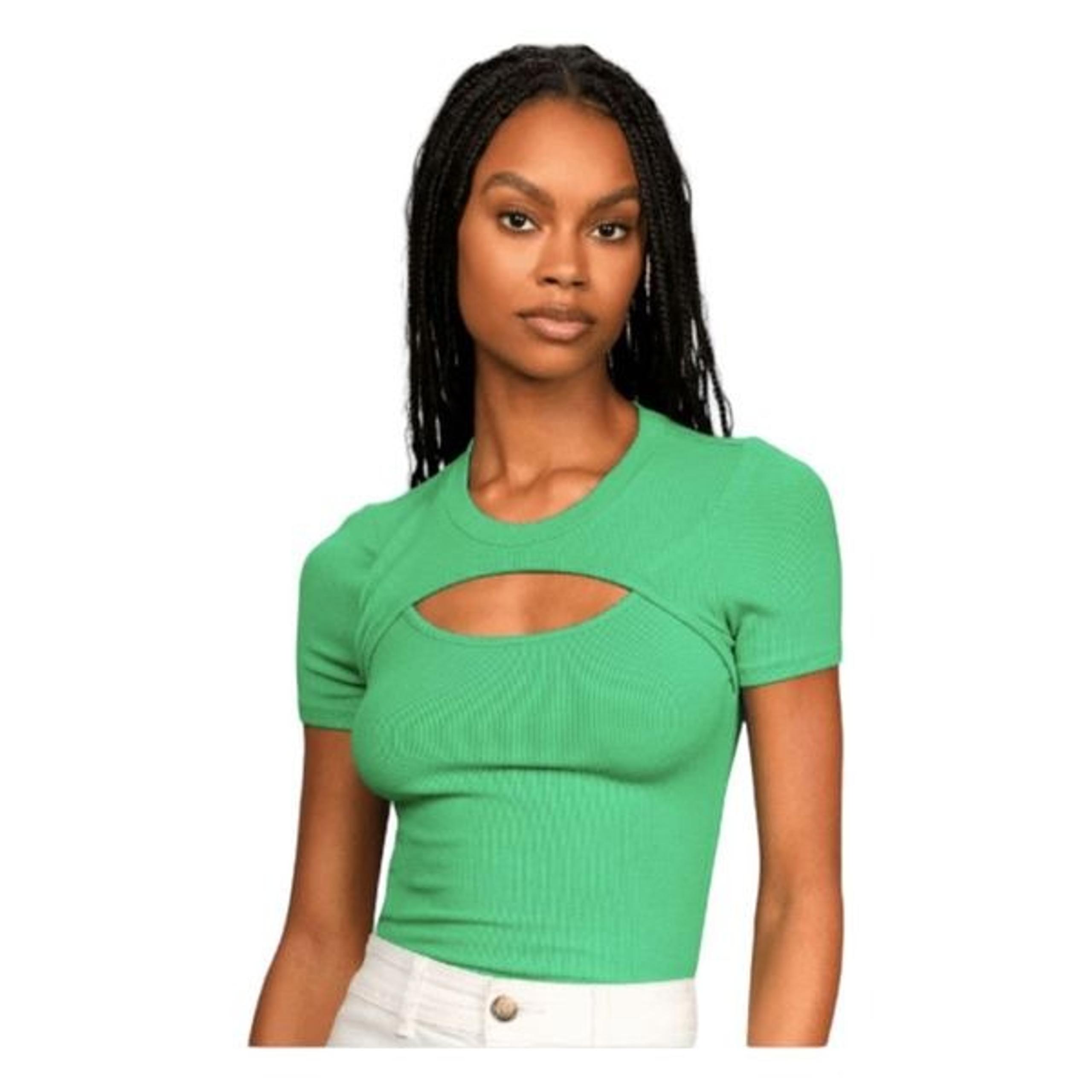 Lulu's Flirty Little Secret Top Green Ribbed Cutout Short Sleeve Top S - Lulus