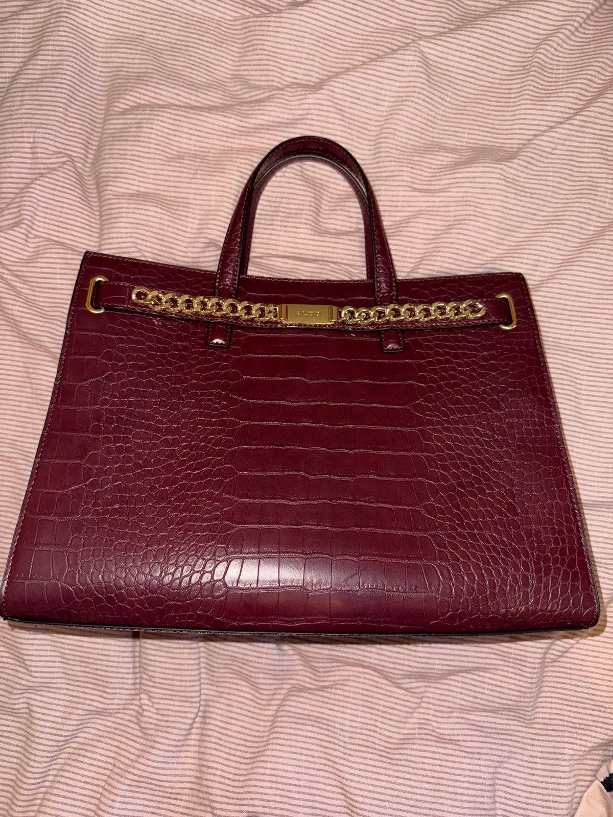 ALDO Burgundy Croc-Embossed Tote Bag