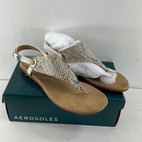 Aerosoles In Conchlusion Sandal Tan Snakeskin Size 10- NIB