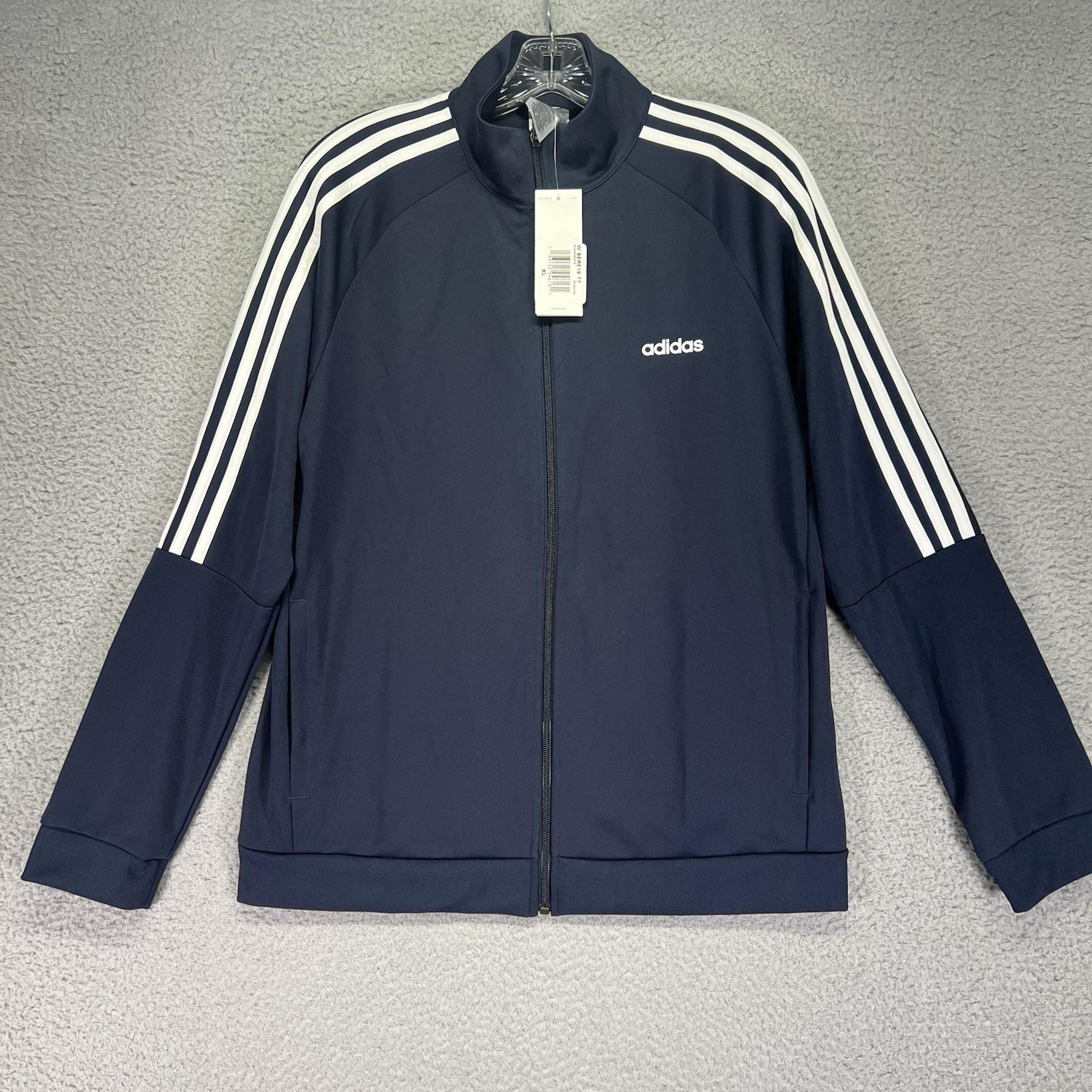 Adidas Sereno 19 Track Jacket Womens Extra Large Navy Blue Striped Full Zip
