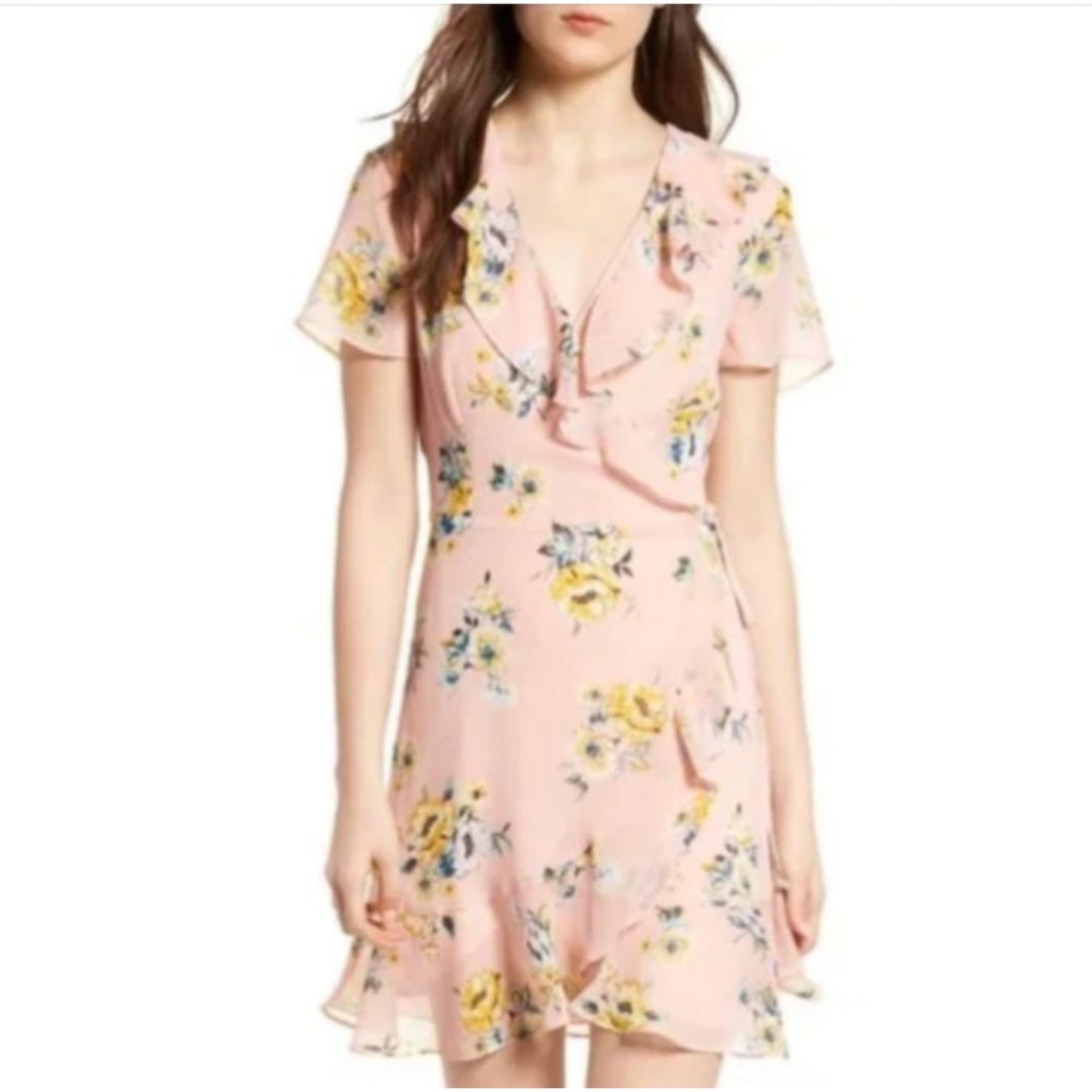 LUSH wrap dress flutter sleeves ruffles summer pink watercolor floral Size Small