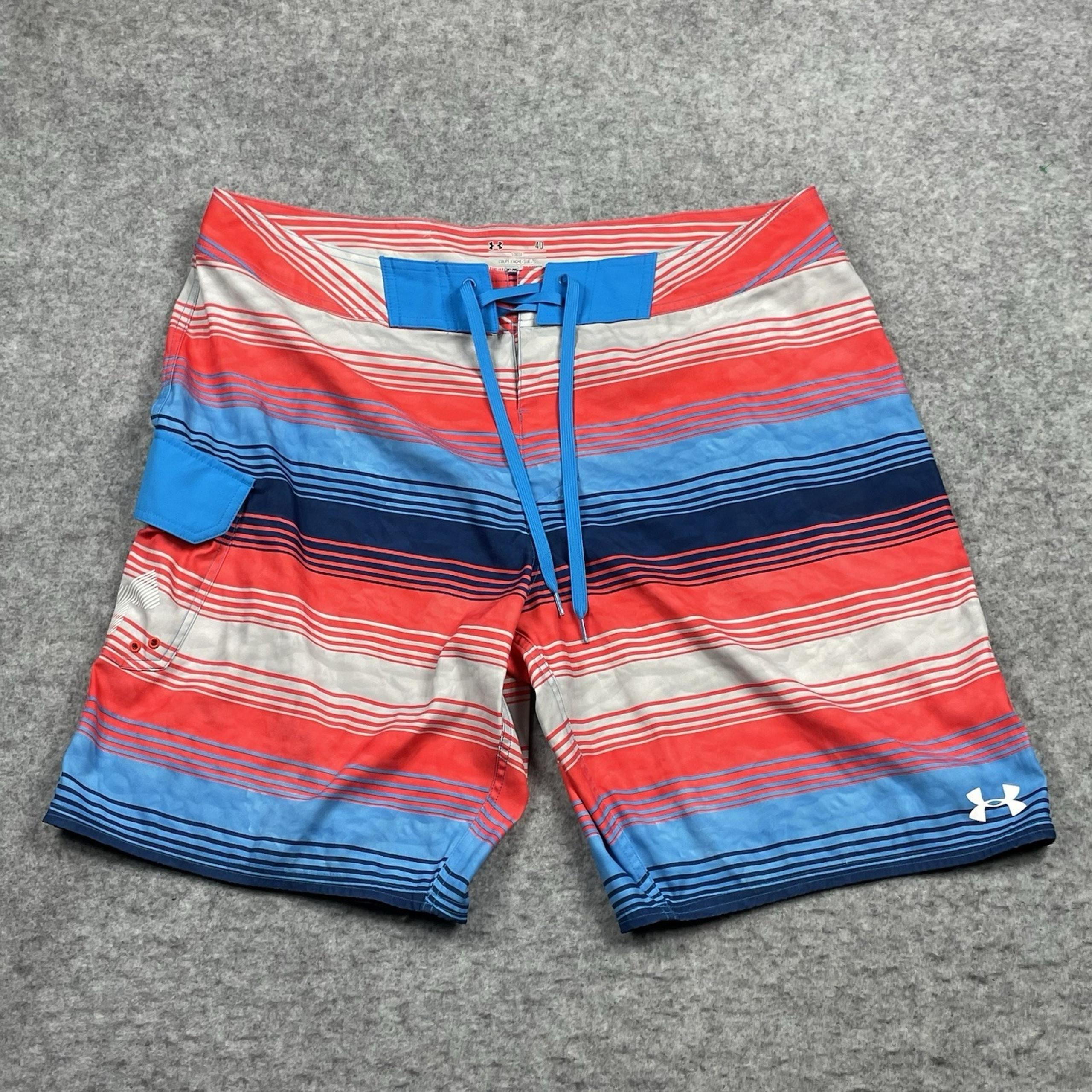 Under Armour Storm Board Shorts Mens 40 Blue Striped Loose Swimming Trunks