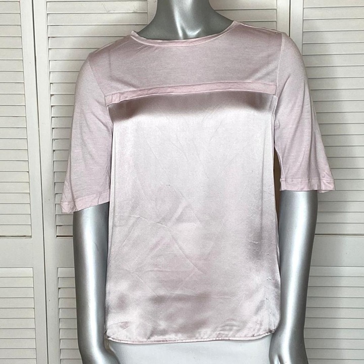 VINCE Ice Pink Silk & Cashmere Combo Short Sleeve Crew T-Shirt Top Blouse XXS