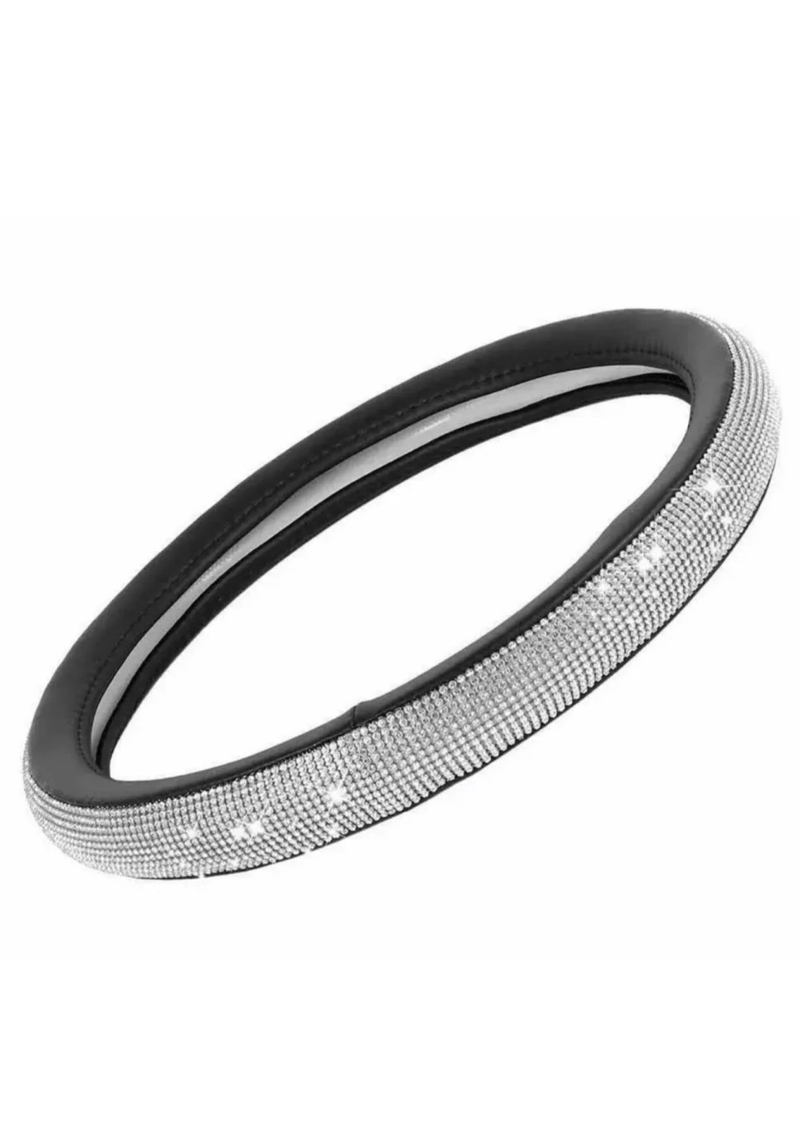 Crystal Bling Rhinestone Car Steering Wheel Cover 15'' 38cm Black PU Leather