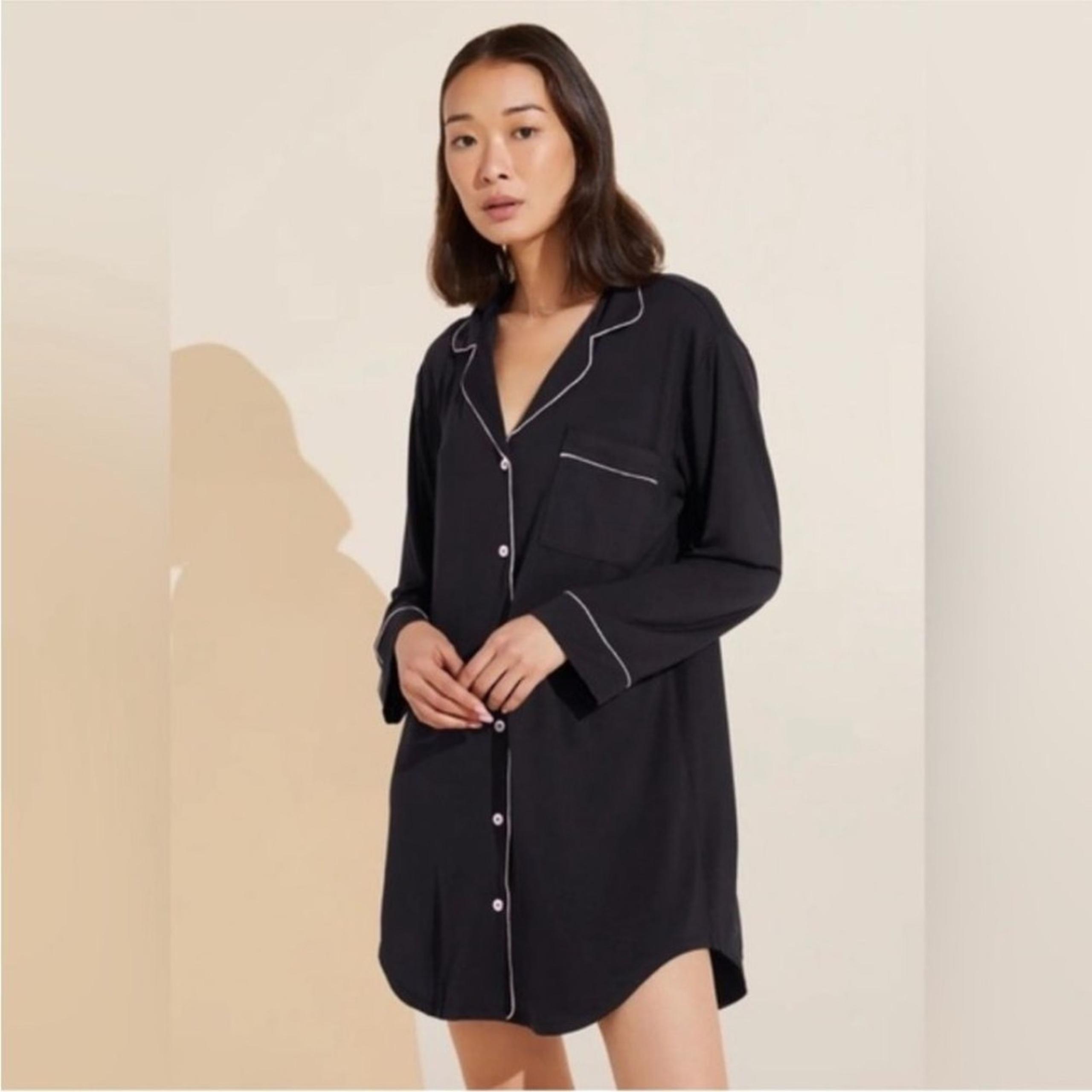 NEW Eberjey Giselle Tencel Modal Black Shirt Sleep Dress
