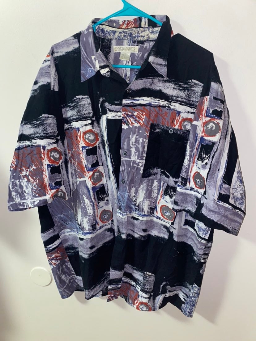 Vintage Expressions Worldwide Abstract Hawaiian Shirt~2XL