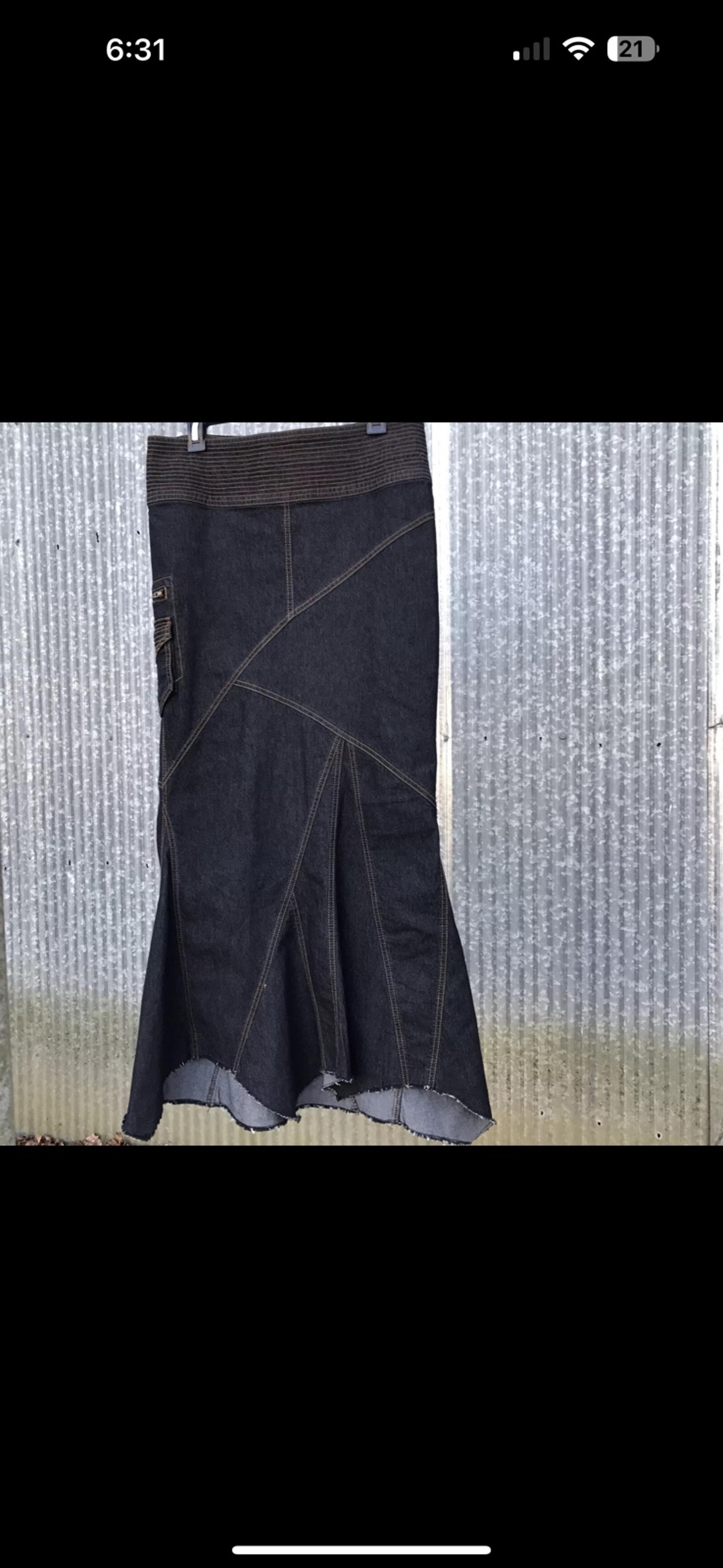 BISOU BISOU Fit & Flare Jean Maxi Skirt w Pockets Y2K Chic Fashion Dark Denim 8