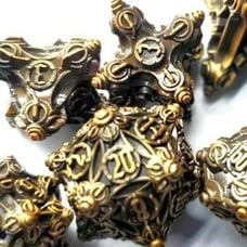 Solid Metal Steampunk Antique Brass Dice Set D&D 7 piece Heavy Chunky Dice Set