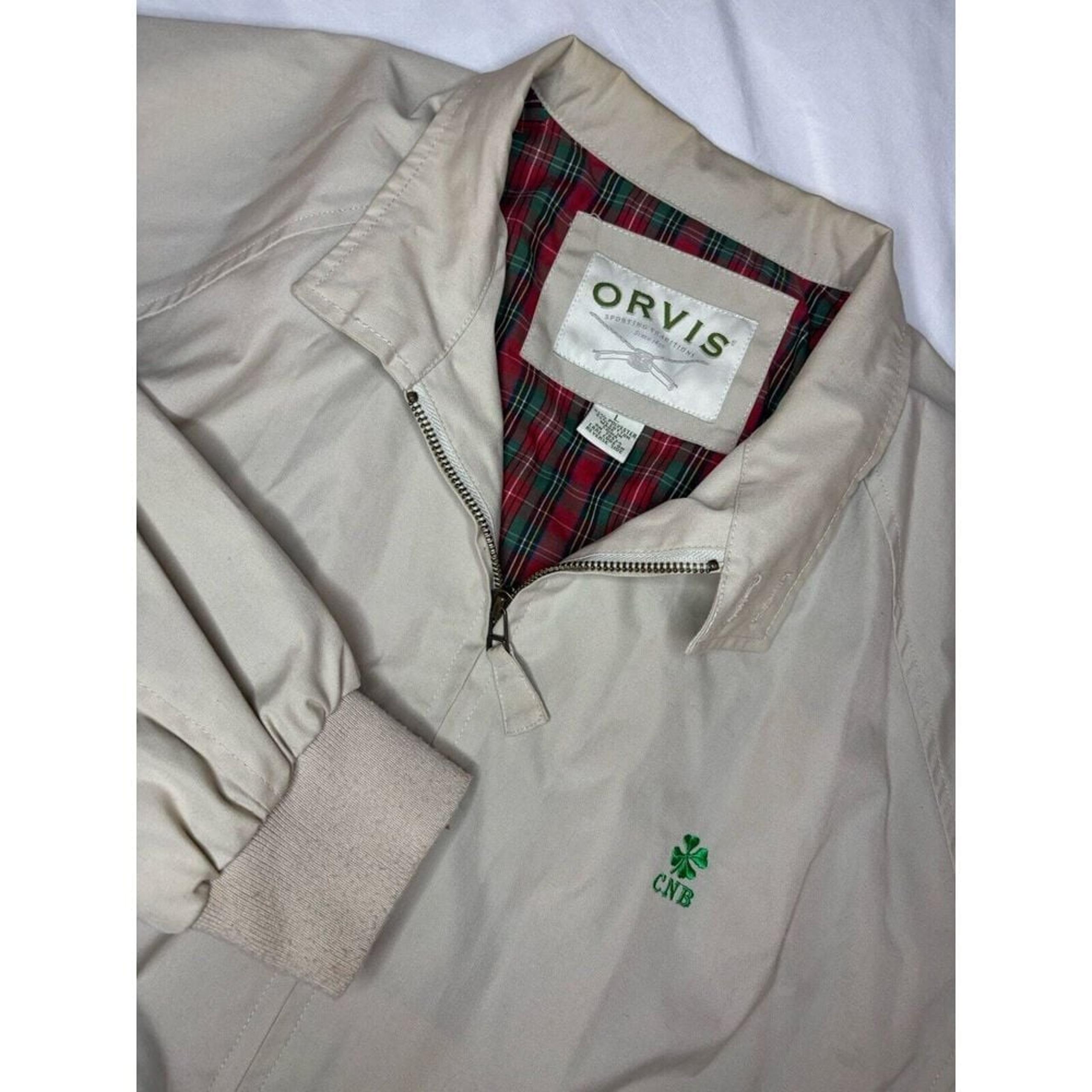 Orvis Harrington Windbreaker Bomber Jacket Men's Large Tan Flannel Lined Outdoor