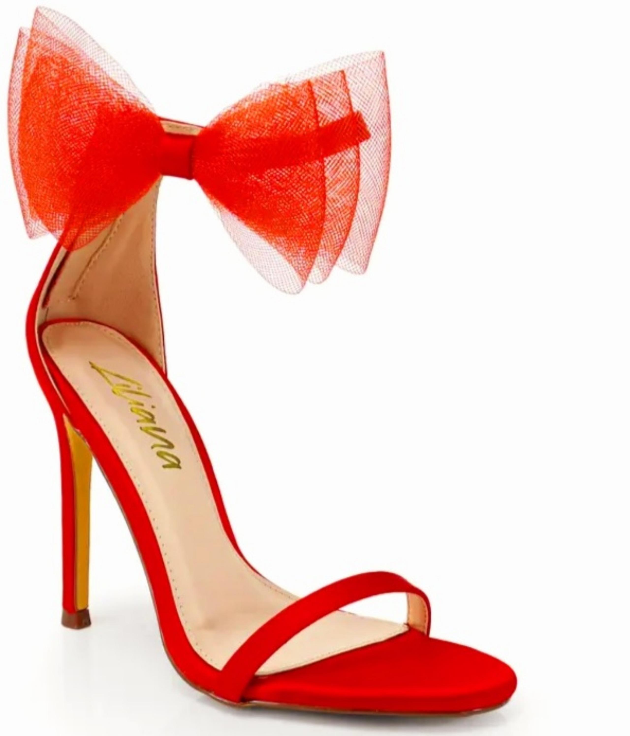 Liliana Red Heels With Oversized Side Mesh Bow Women's Size 11