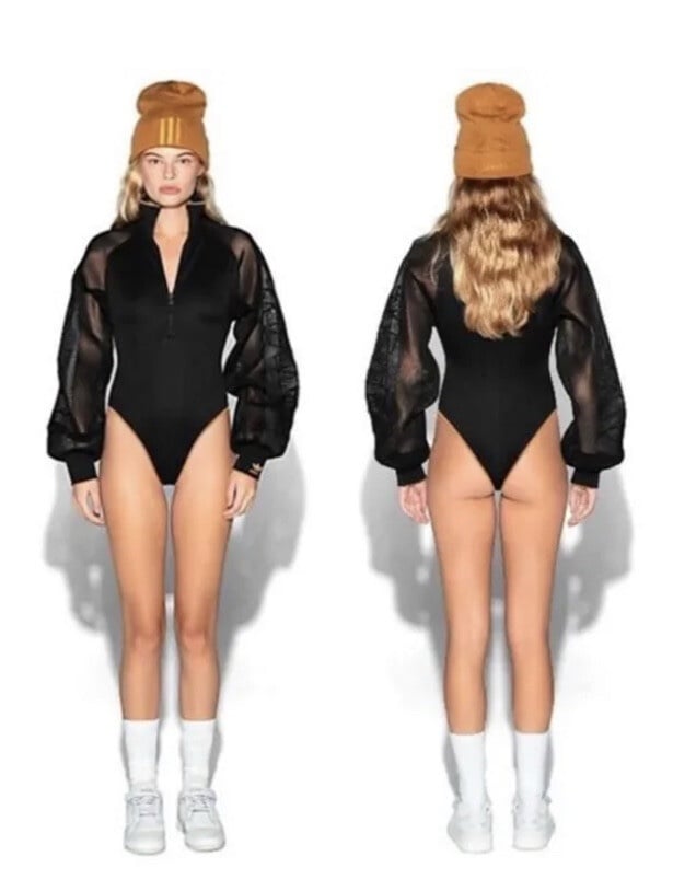 Adidas X Ivy Park Black Mesh Sleeve Bodysuit