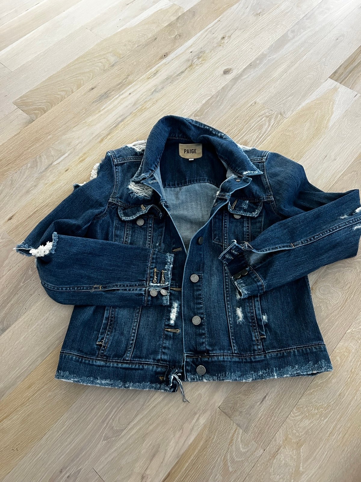Paige denim distressed jean jacket - medium
