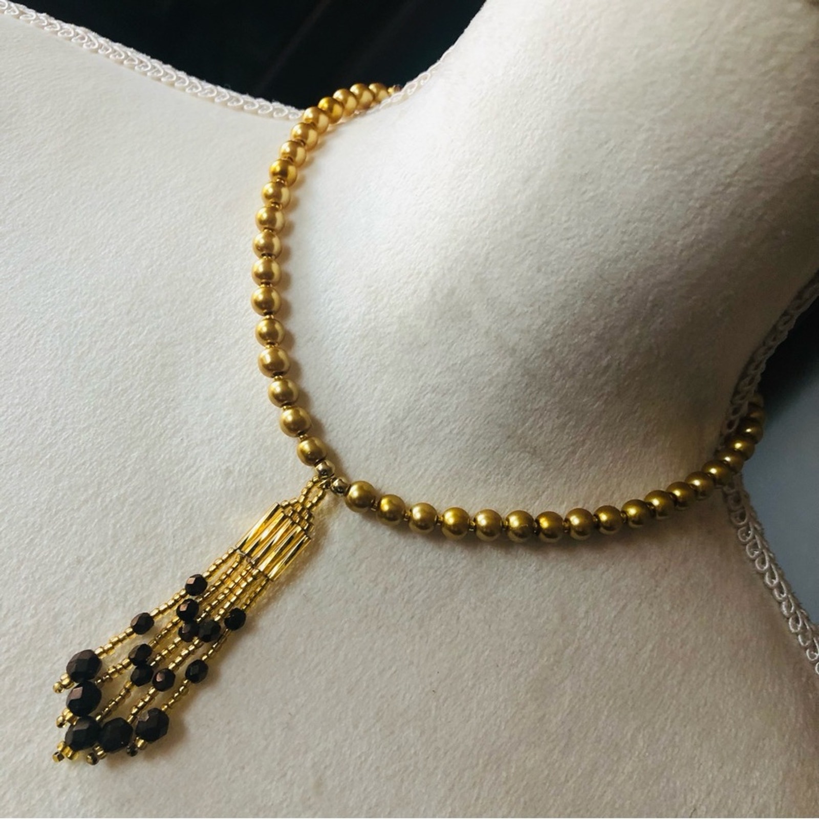 Handcrafted repurpose faceted stone chandelier Czech glass Pearl necklace