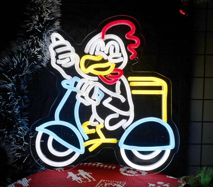Fun Bright Delivery Chicken Riding a Scooter LED Night Light Room Wall Decor