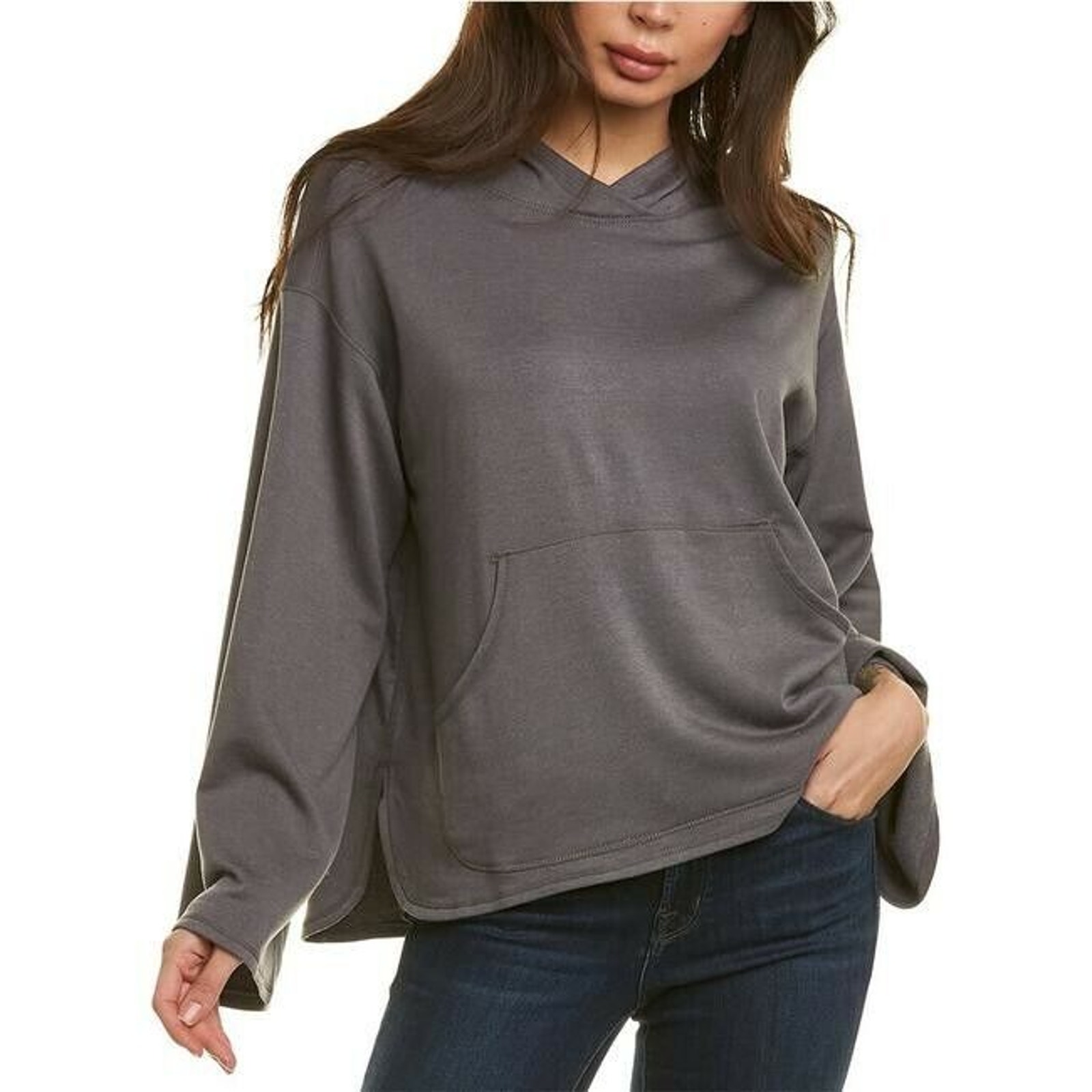 MAX STUDIO NEW 88 Drop Shoulder Sleeves Fleece Lined Hoodie in Charcoal Small