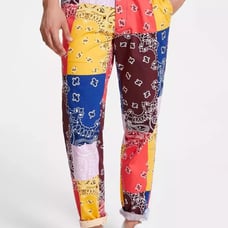 Sun+Stone Men Pants MARCUS 31 (34x32) Straight Fit Colorblock Bandana Patchwork