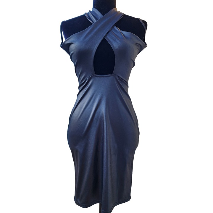 WOW Versace COCKTAIL EVENING WEDDING RUNWAY COUTURE FAUX LEATHER SEXY GOWN DRESS