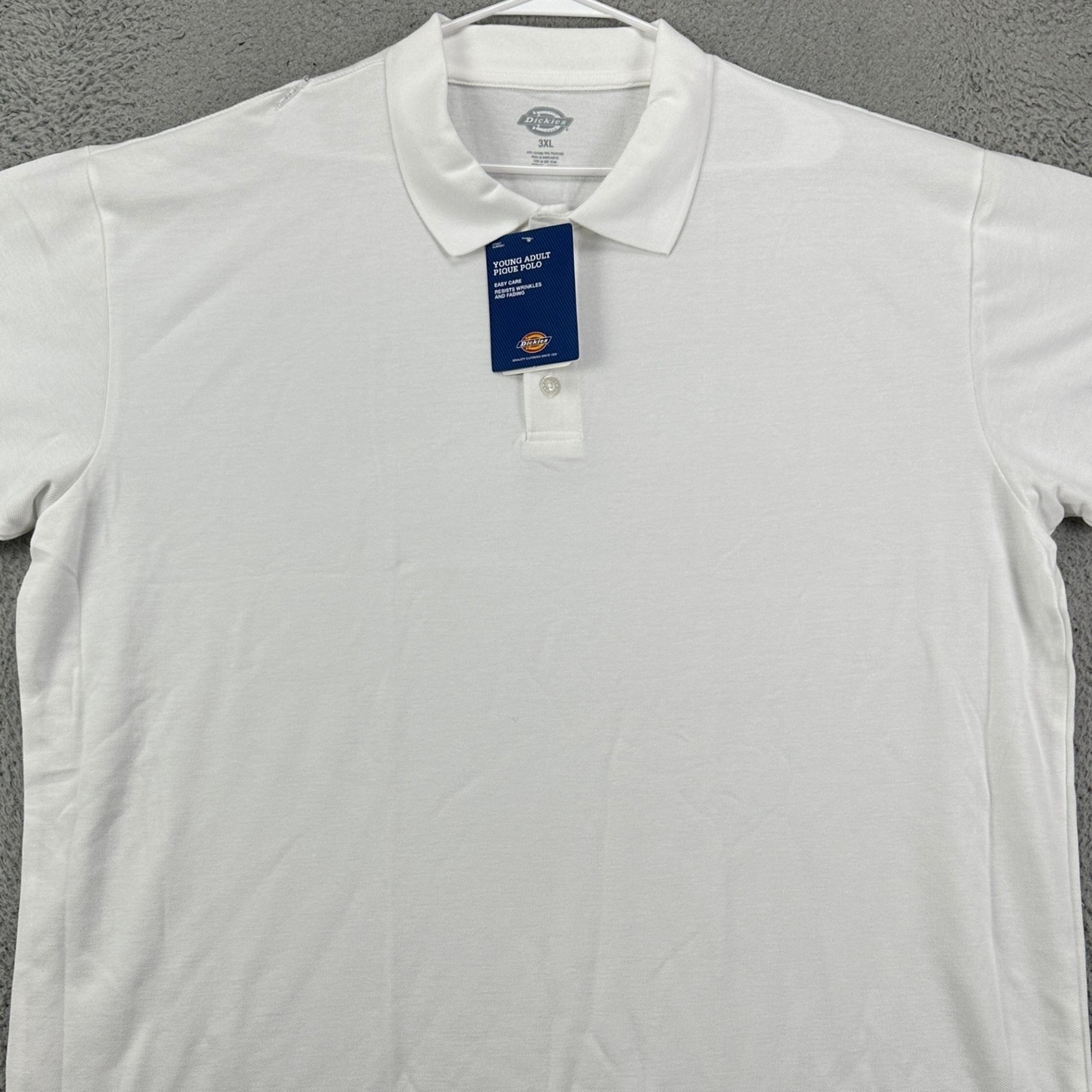 Dickies Adult Mens Pique Polo Shirt 3XL White Easy Care Short Sleeve Rugby NEW