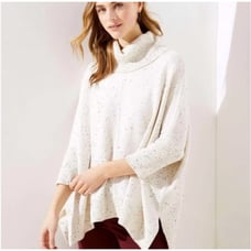 LOFT Cream Speckled Turtleneck Poncho Sweater // L