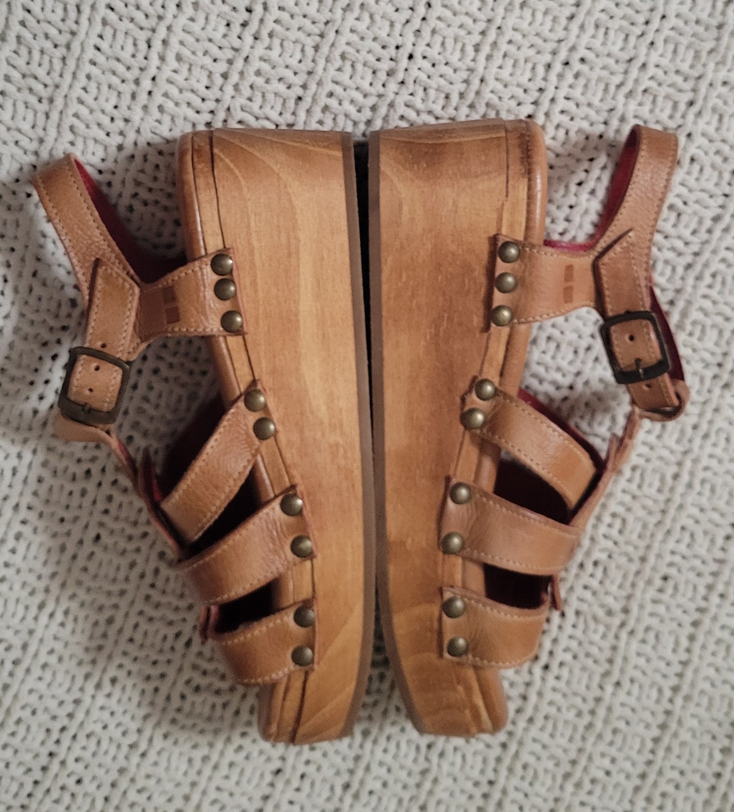 Bed Stu Fabiola Leather Wood Wedge Sandals Size 7.5