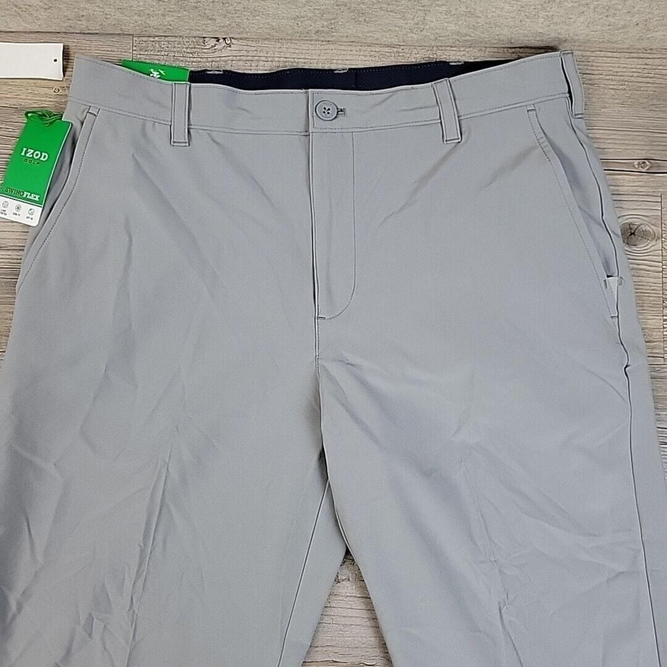 Izod Golf SwingFlex Pants Mens 34x32 Four-Way Stretch Gray Gripped Waist Band
