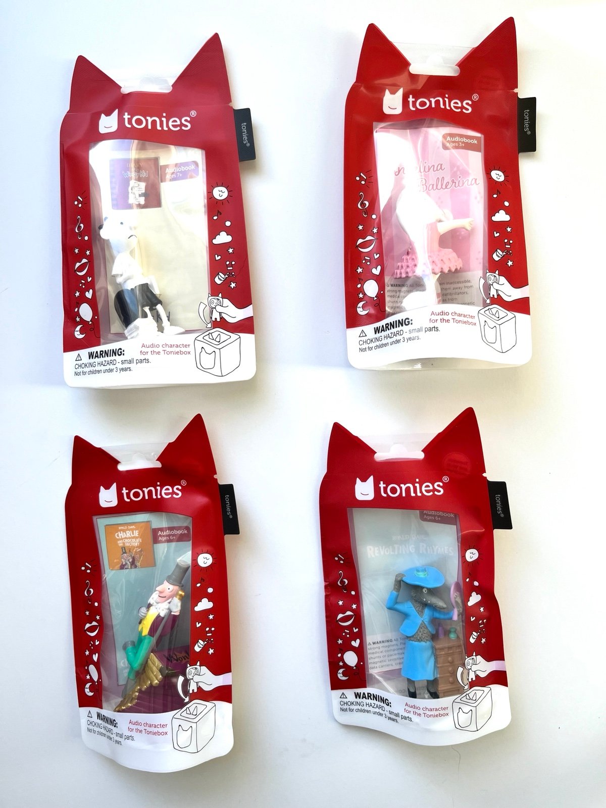 Tonies characters lot of 4: Diary W Kid, Angelina, Charlie-factory, Rhymes