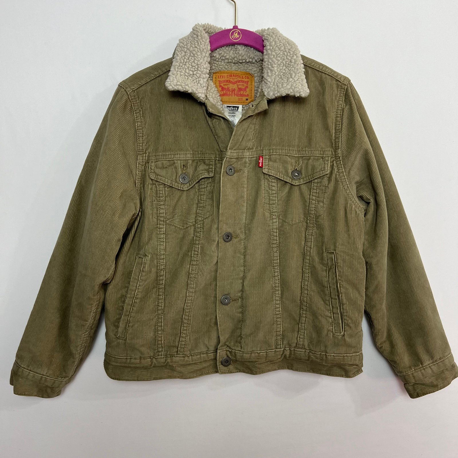 Levi’s Tan Corduroy Sherpa Lined Trucker Jacket size Medium Y2K