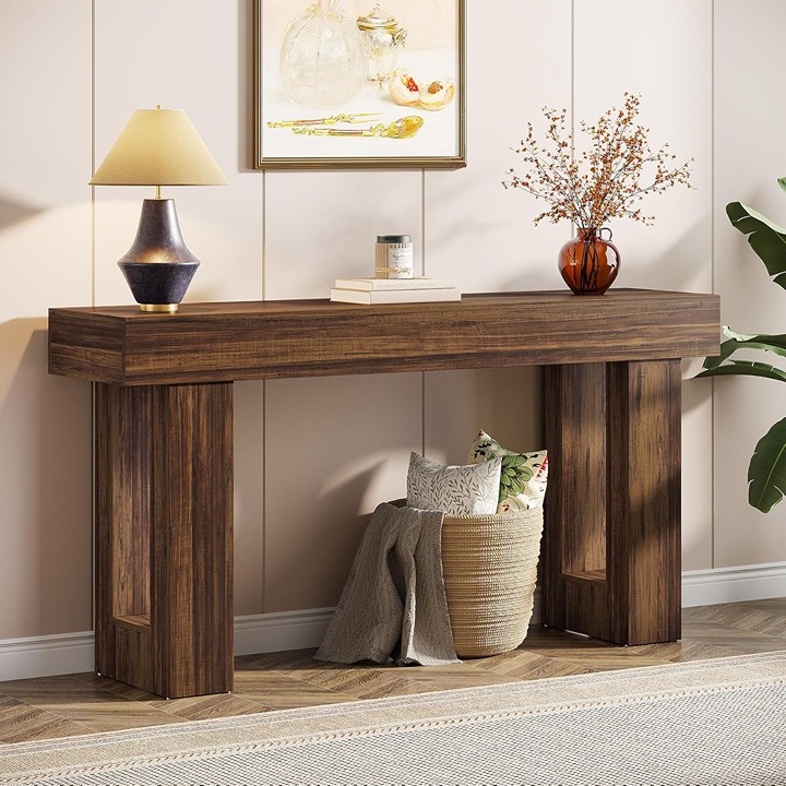 63-Inch Long Console Table, Wooden Rectangular Sofa Table Behind The Couch