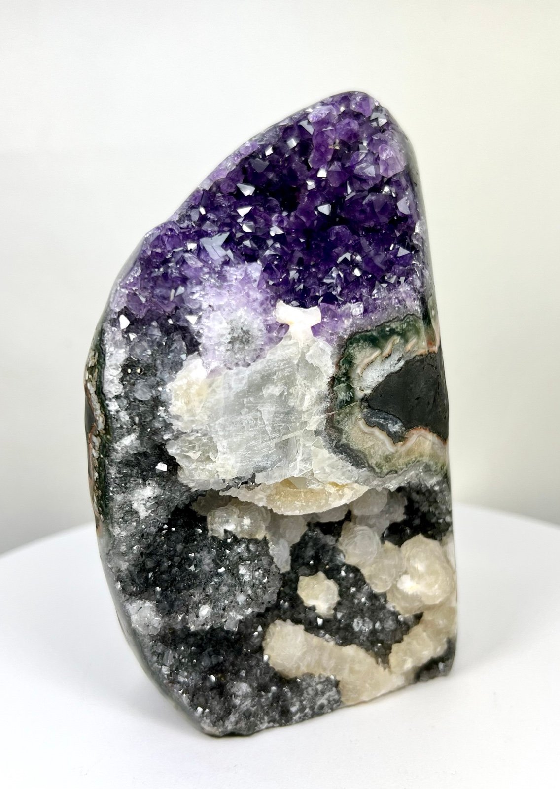 Purple Green Amethyst Crystal With UV Reactive Calcite Crystal
