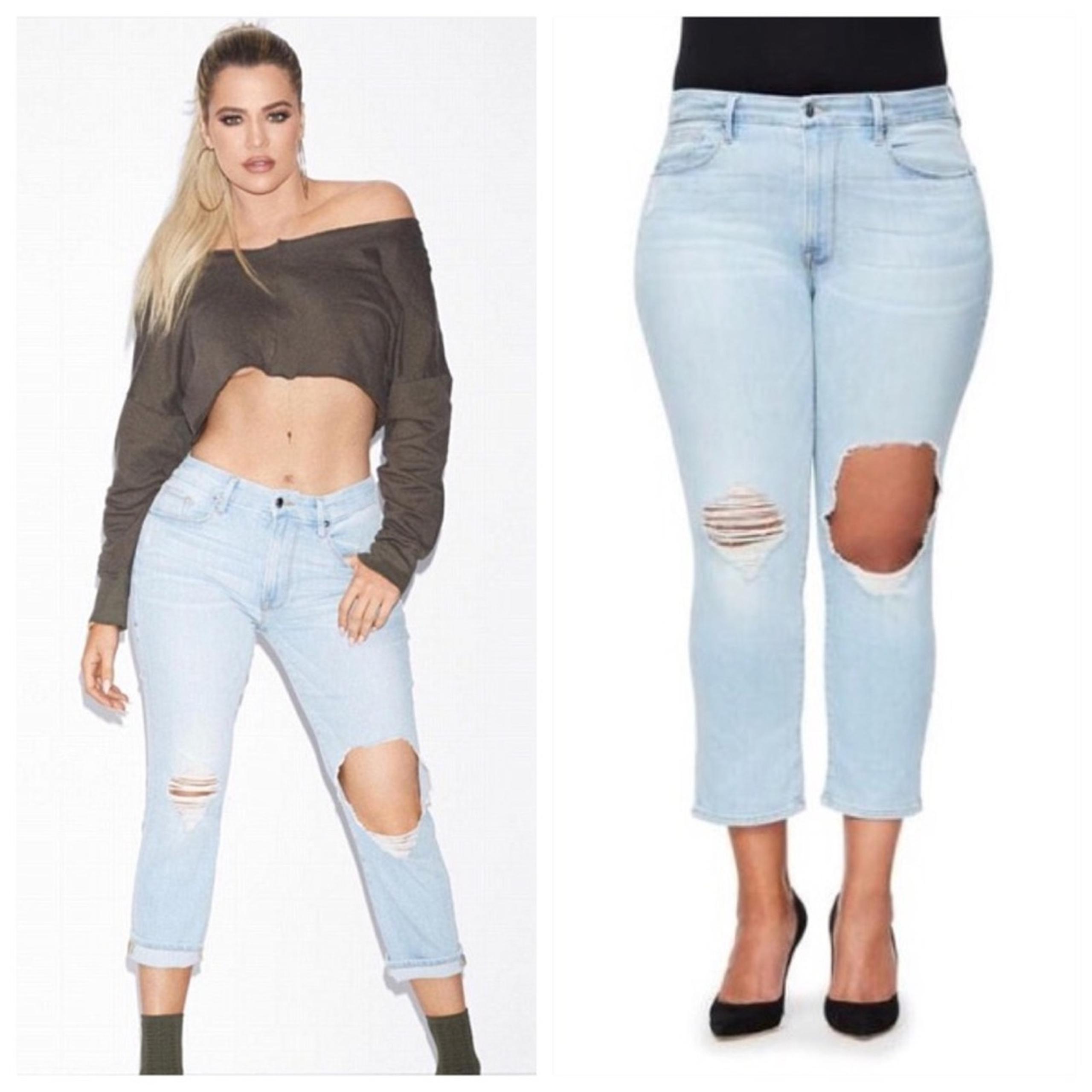 NEW Good American Good Cuts Slim Boyfriend Jeans (Sz 24) High Rise Crop Blue011