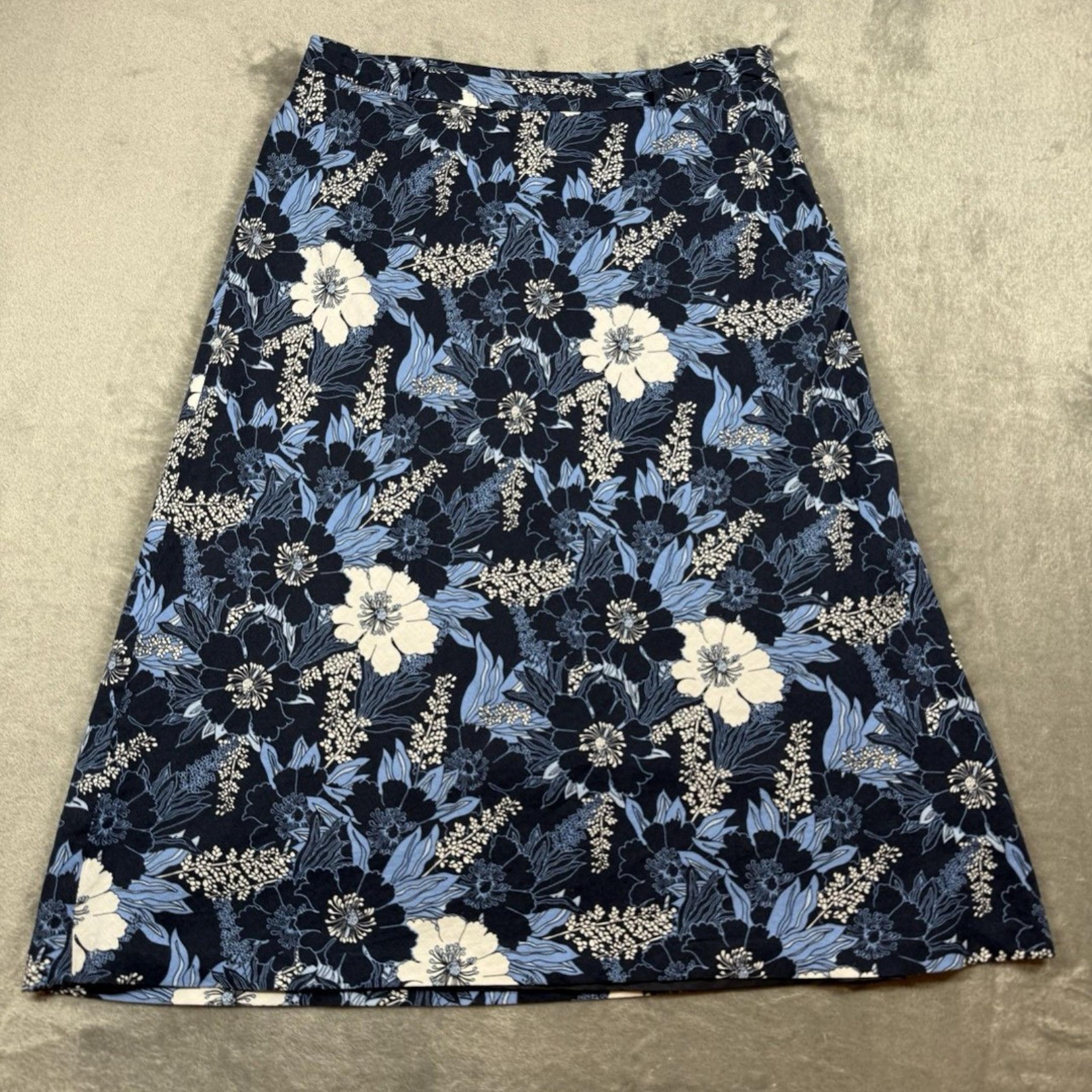 Evan-Picone Skirt Women's Size 12 Blue Linen Blend Floral Heritage Midi A-Line