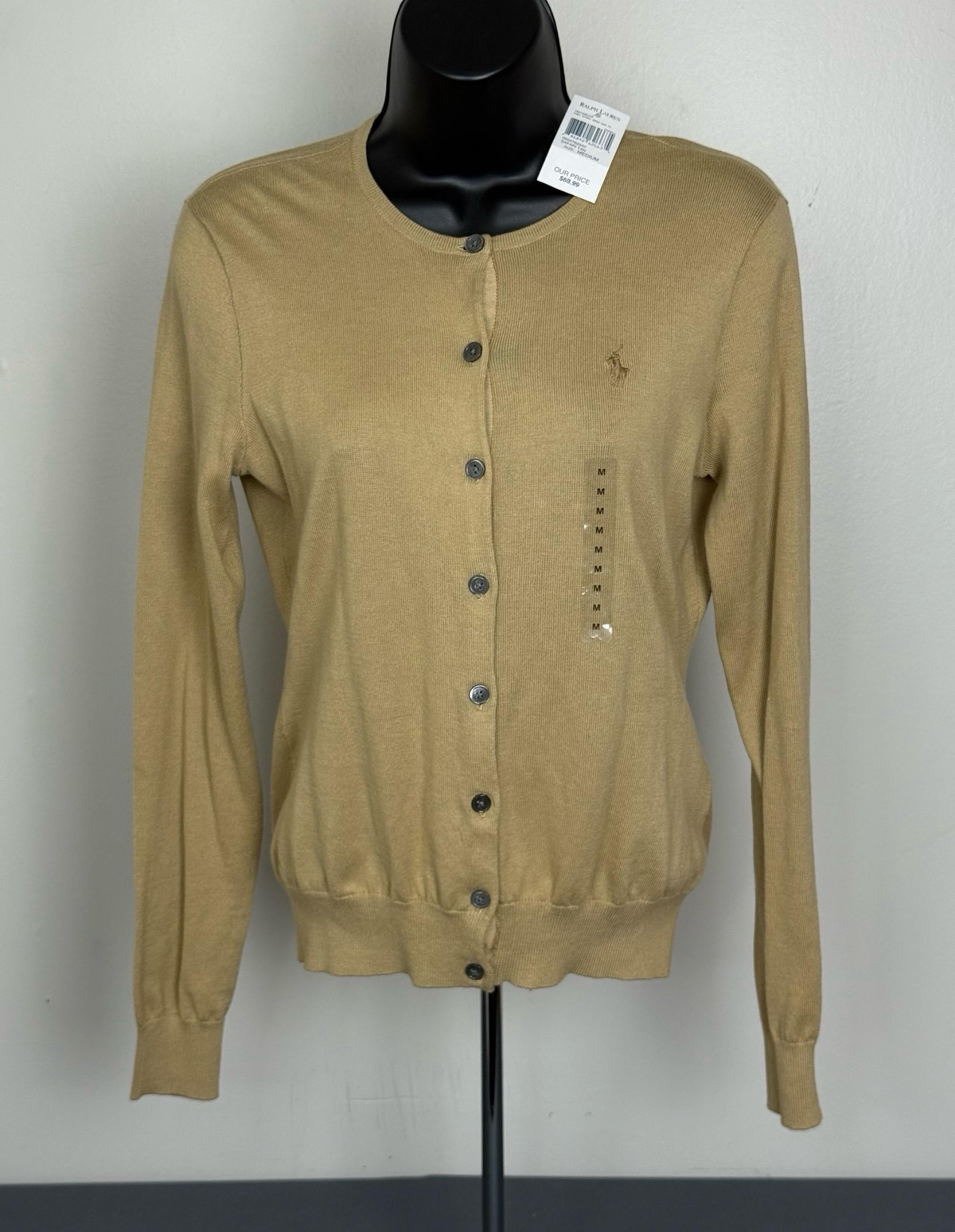 Ralph Lauren Sport Womens Medium Pima Cotton Button Front Cardigan Sweater Beige