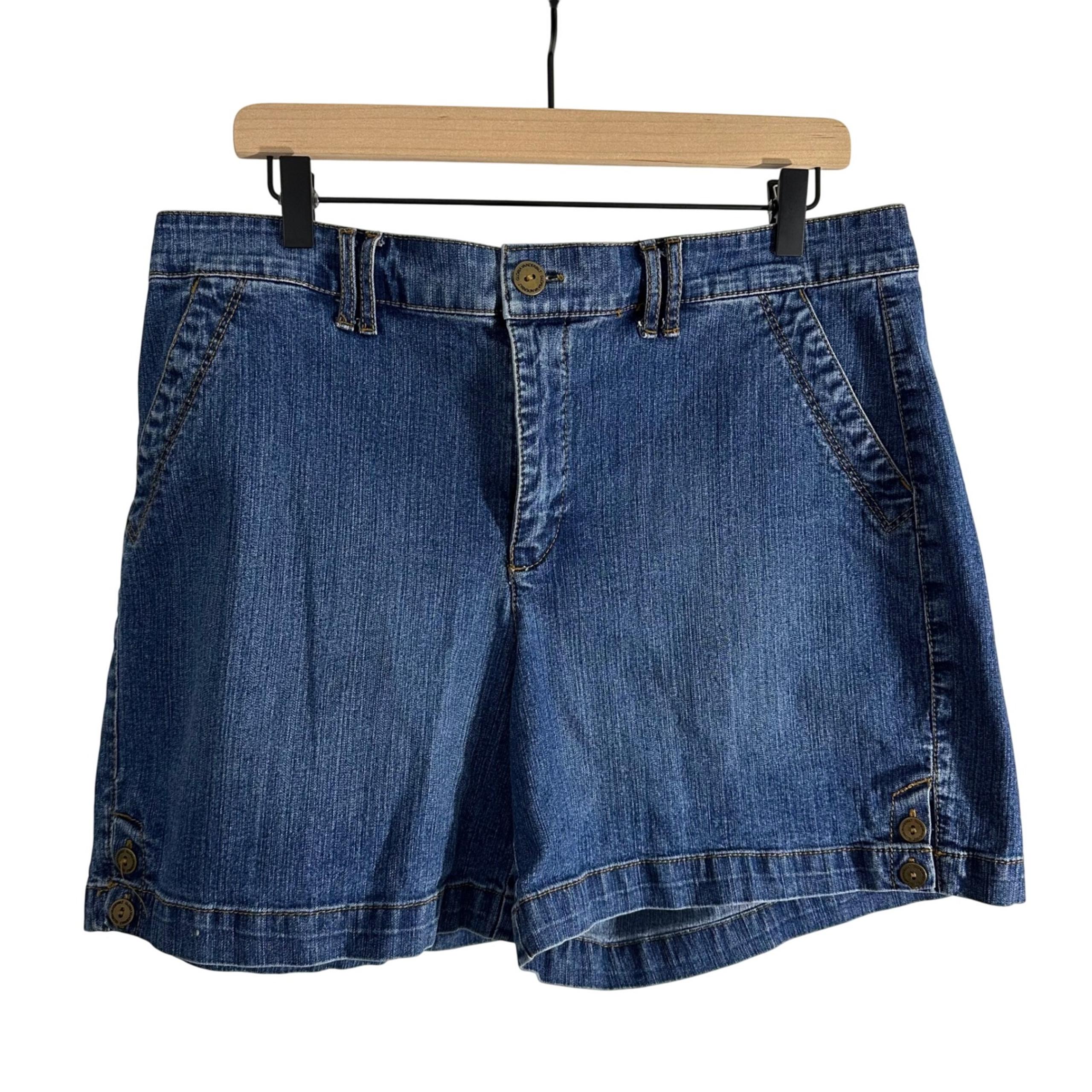 Gloria Vanderbilt High Waist Slit Pockets Button Detail Jean Shorts Blue 14