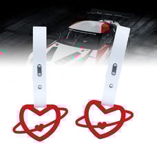 BRAND NEW 2PCS SPACE HEART RED JDM TSURIKAWA RING White Handle Strap Drift Charm