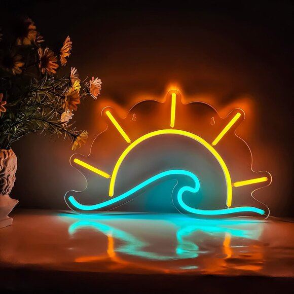 New Sunset Wave Neon Sign - LED Wall Decor for Bedroom and Living Room